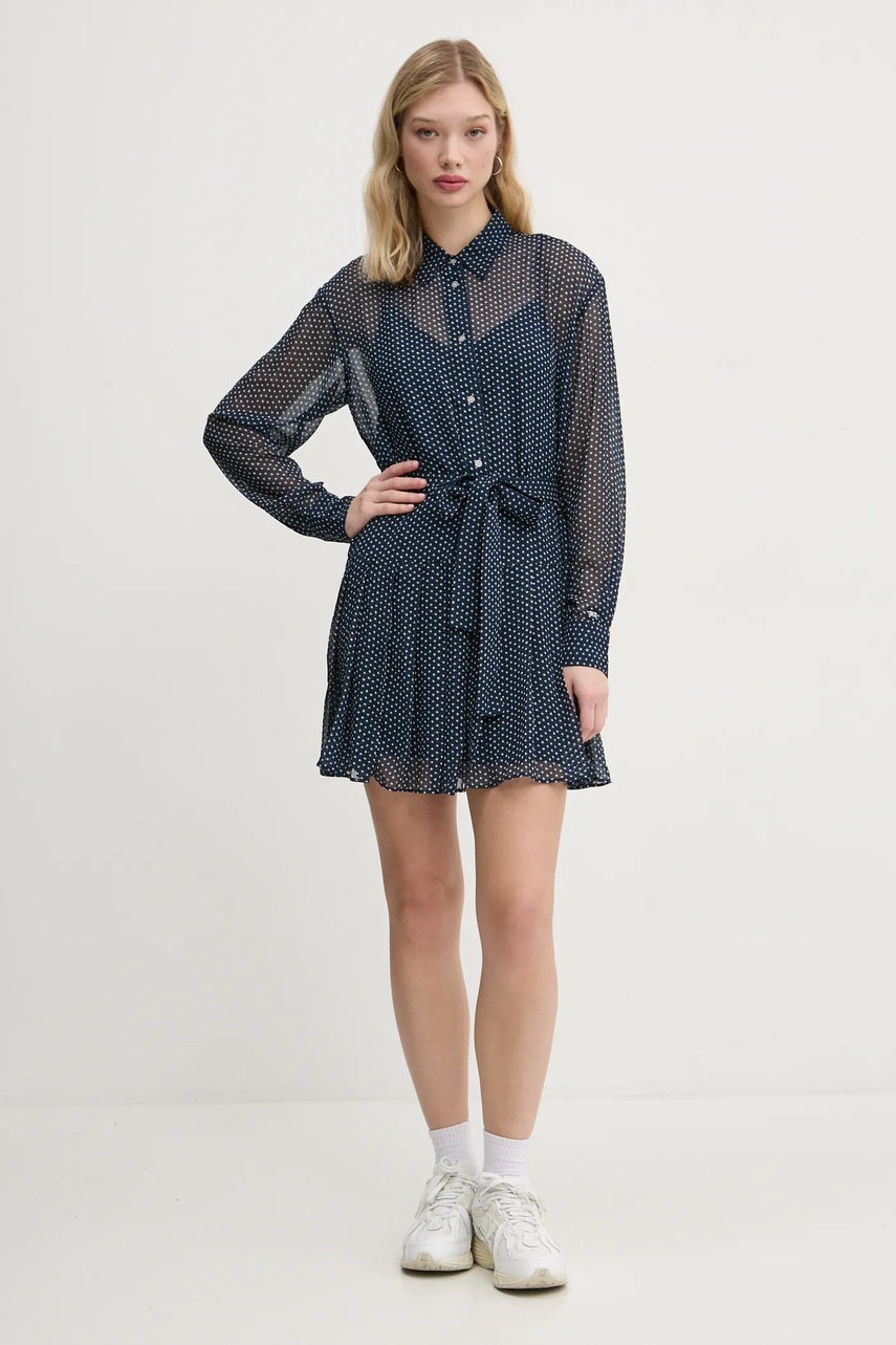 Платье Tommy Jeans цвет синий mini расклешённое DW0DW19473 Платье Tommy Jeans цвет синий mini расклешённое DW0DW19473