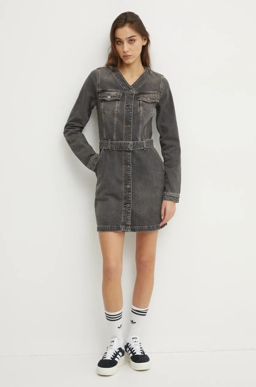 Джинсовое платье Tommy Jeans цвет серый mini прямое DW0DW20154 Джинсовое платье Tommy Jeans цвет серый mini прямое DW0DW20154