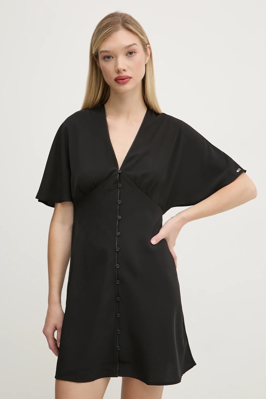 Tommy Jeans rochie culoarea negru, mini, mulata, DW0DW20187 Tommy Jeans rochie culoarea negru, mini, mulata, DW0DW20187