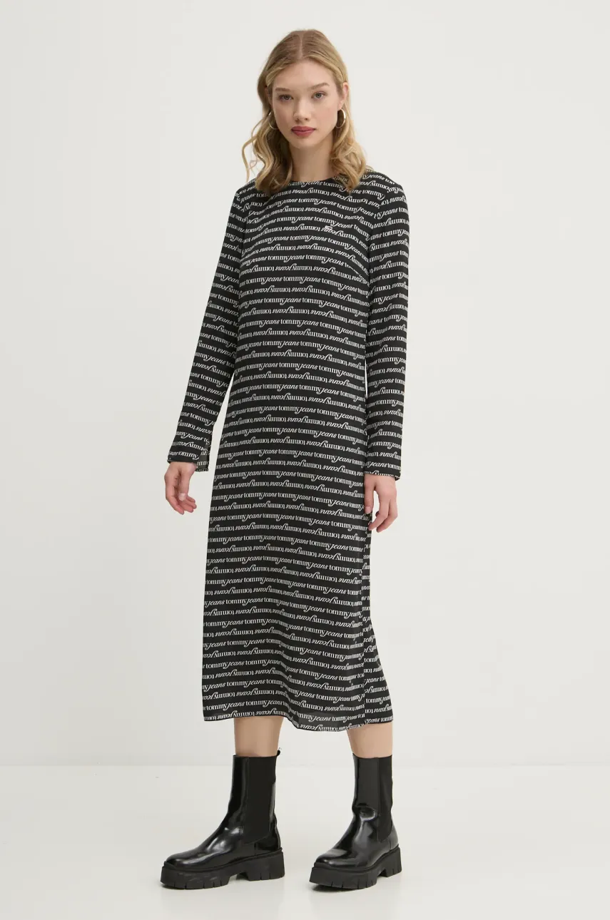 Tommy Jeans rochie culoarea negru, midi, dreaptă, DW0DW20456