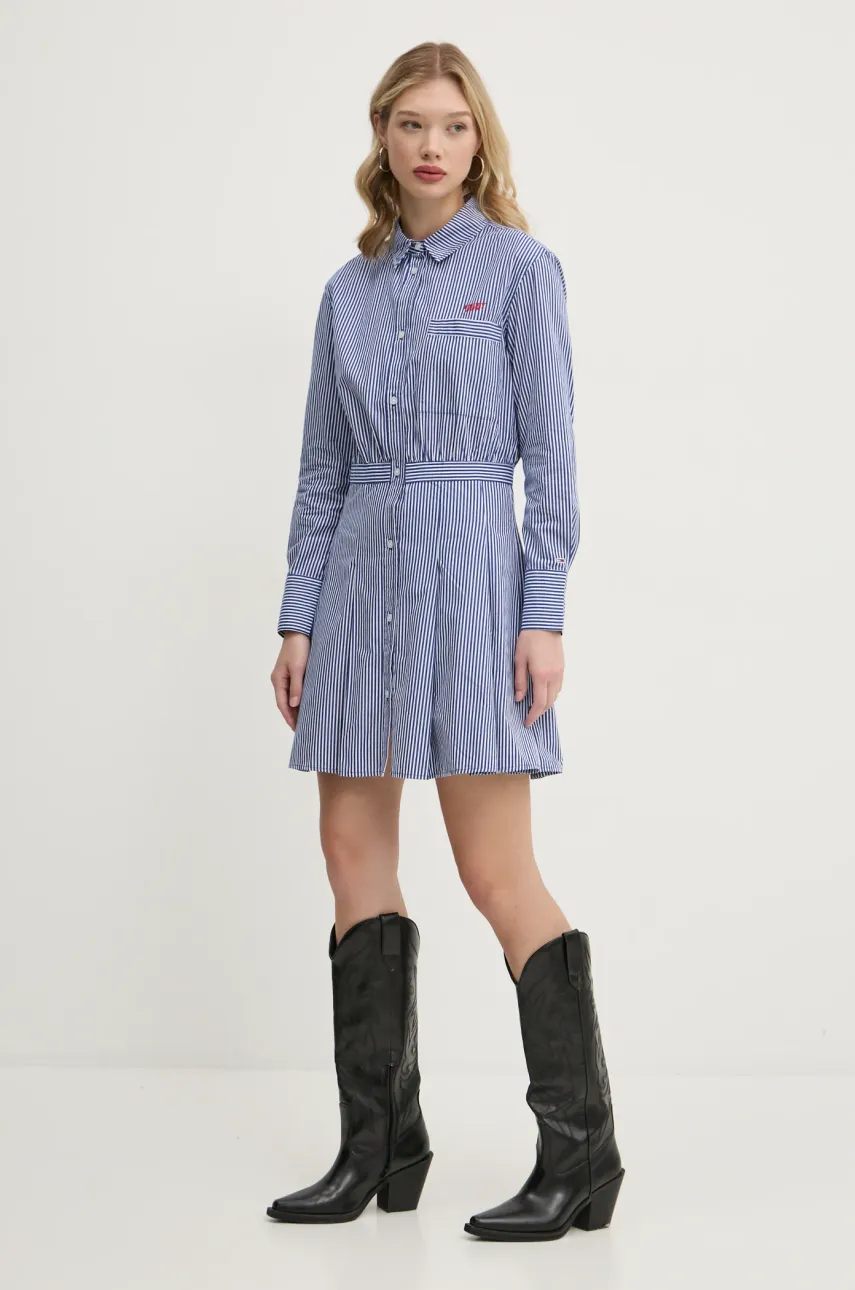 Tommy Jeans rochie din bumbac culoarea bleumarin, mini, evazată, DW0DW20470