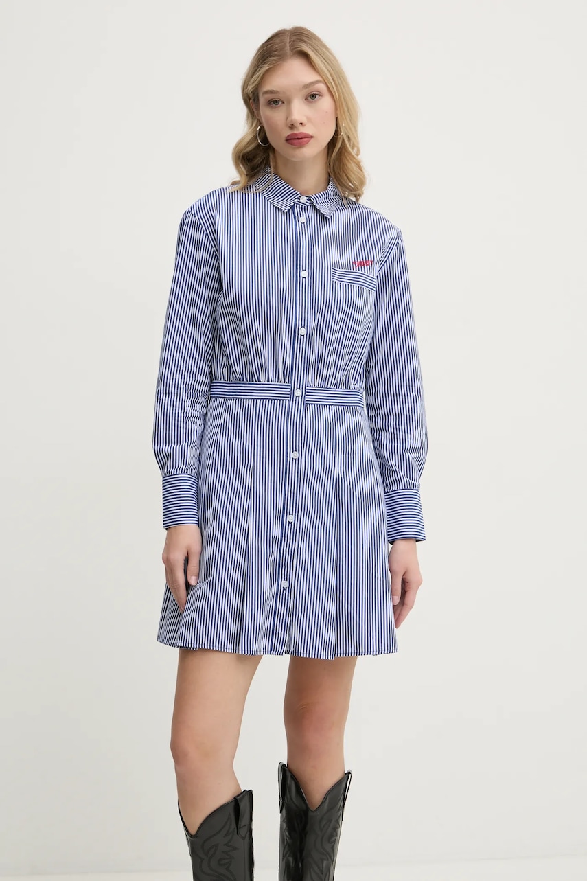 Хлопковое платье Tommy Jeans цвет синий mini расклешённое DW0DW20470 Хлопковое платье Tommy Jeans цвет синий mini расклешённое DW0DW20470