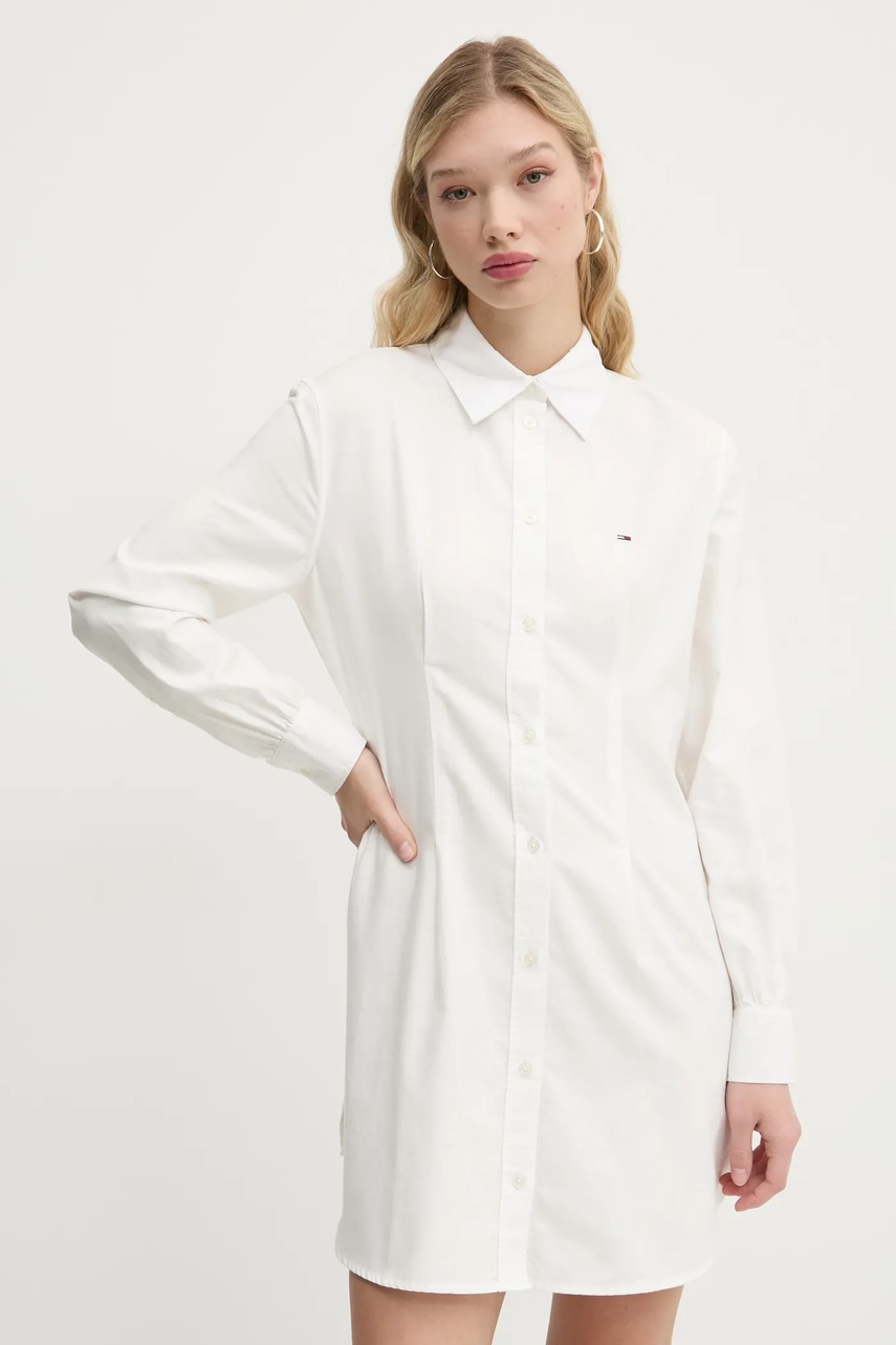 Tommy Jeans rochie din bumbac culoarea alb, mini, dreaptă, DW0DW20471