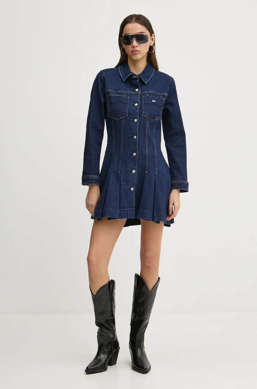 Платье Tommy Jeans цвет синий mini расклешённое DW0DW20533 Платье Tommy Jeans цвет синий mini расклешённое DW0DW20533