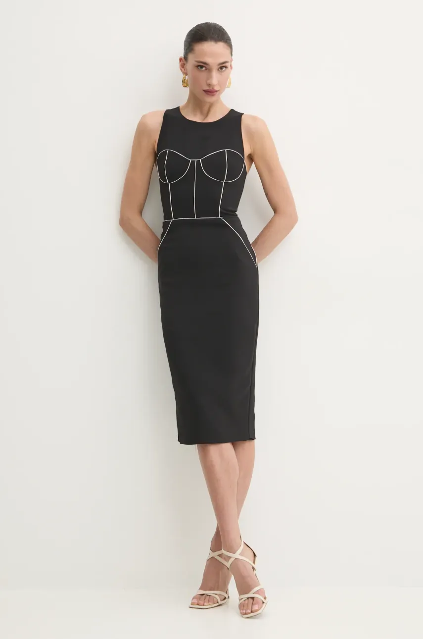 Elisabetta Franchi rochie culoarea negru, midi, mulată, AB72451E2