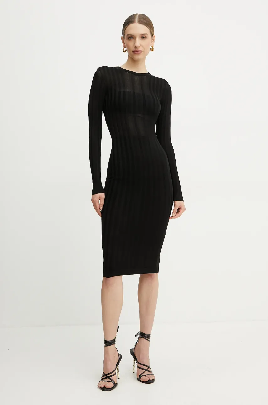 Elisabetta Franchi rochie culoarea negru, midi, mulată, AM38S51E2