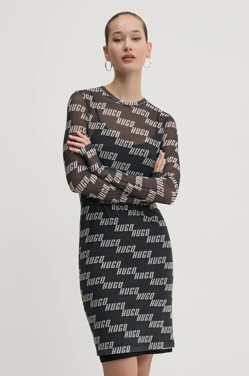 HUGO rochie culoarea verde, mini, mulată, 50534848