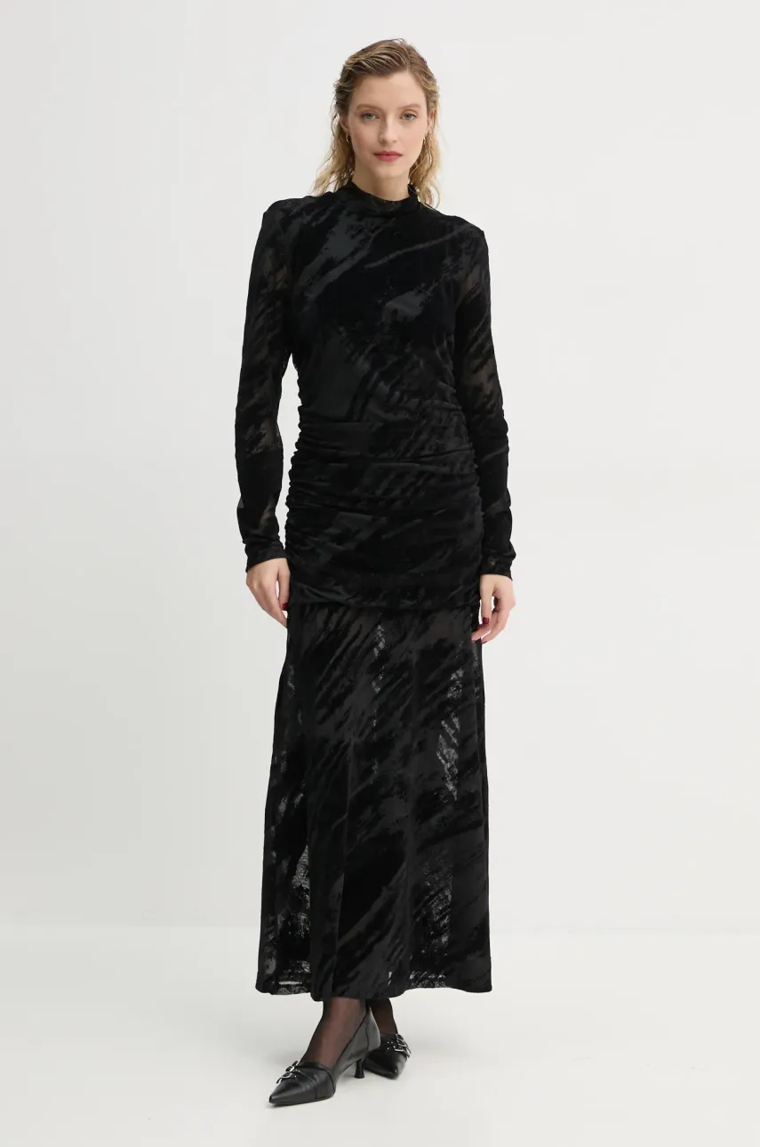 Gestuz rochie culoarea negru, maxi, mulată, 10909571