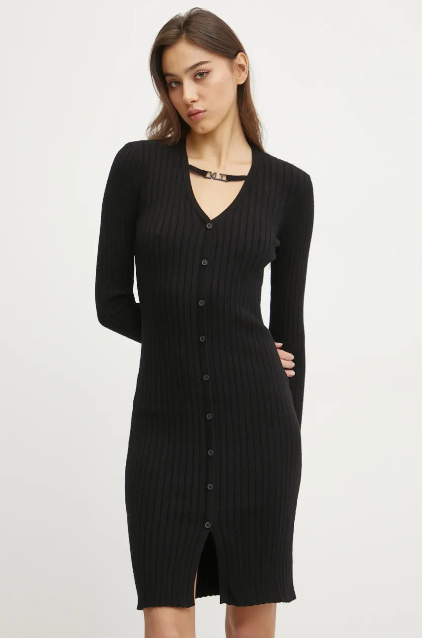 Karl Lagerfeld Jeans rochie culoarea negru, midi, mulată, A1W13039
