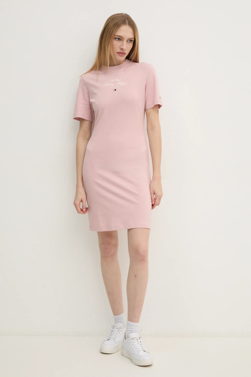 Хлопковое платье Tommy Hilfiger цвет розовый mini прямое WW0WW43830 Хлопковое платье Tommy Hilfiger цвет розовый mini прямое WW0WW43830