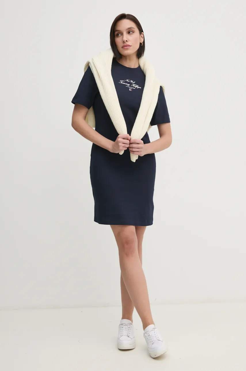 Хлопковое платье Tommy Hilfiger цвет синий mini прямое WW0WW43830 Хлопковое платье Tommy Hilfiger цвет синий mini прямое WW0WW43830