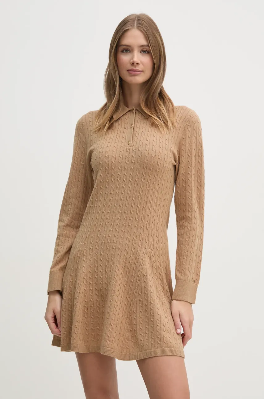 Шерстяное платье Tommy Hilfiger цвет зелёный mini расклешённое WW0WW44979 Шерстяное платье Tommy Hilfiger цвет зелёный mini расклешённое WW0WW44979