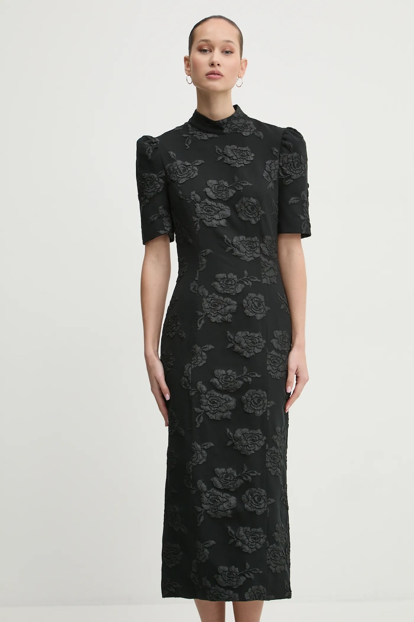 Rotate rochie culoarea negru, midi, mulată, 113308100