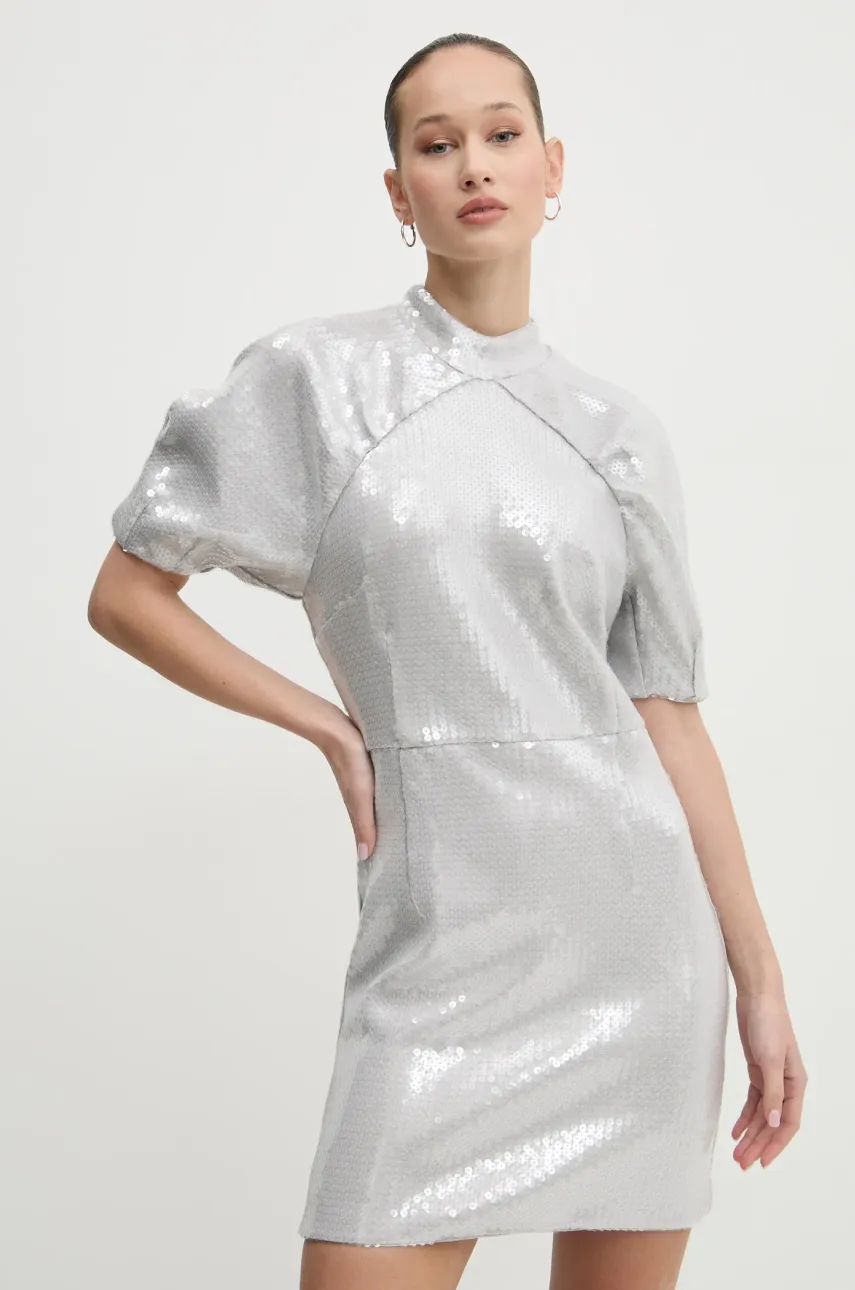 Rotate rochie culoarea gri, mini, dreaptă, 113570039