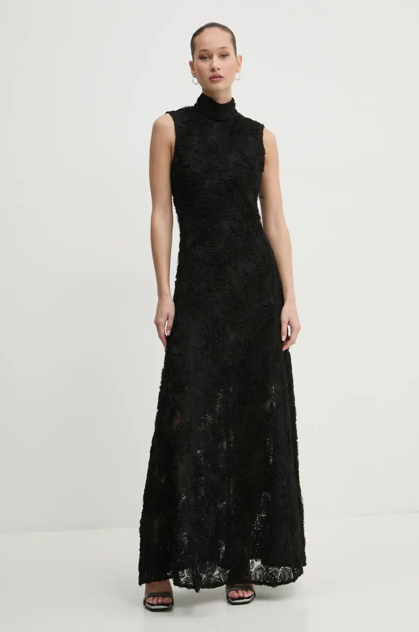 Rotate rochie culoarea negru, maxi, evazată, 113617100