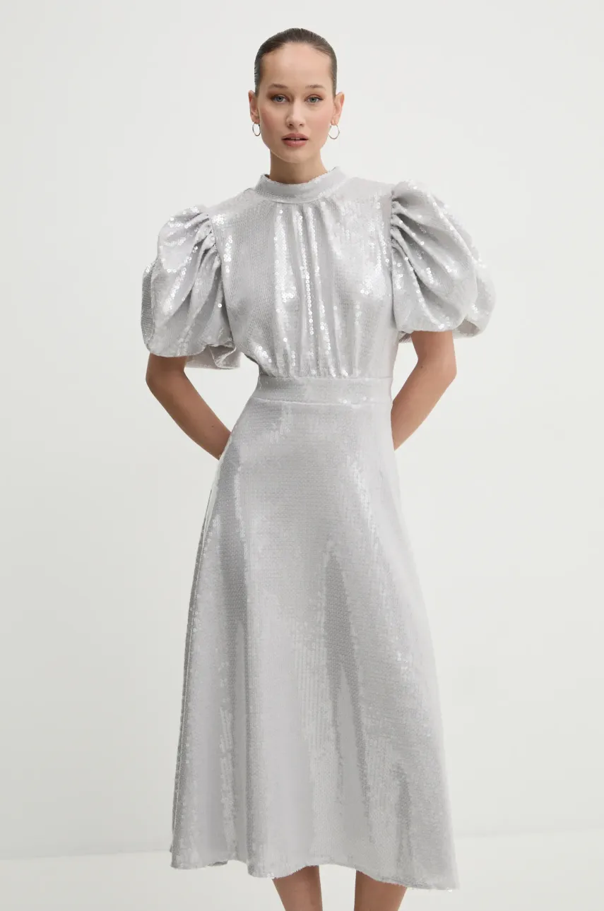 Rotate rochie culoarea gri, midi, evazată, 113871039