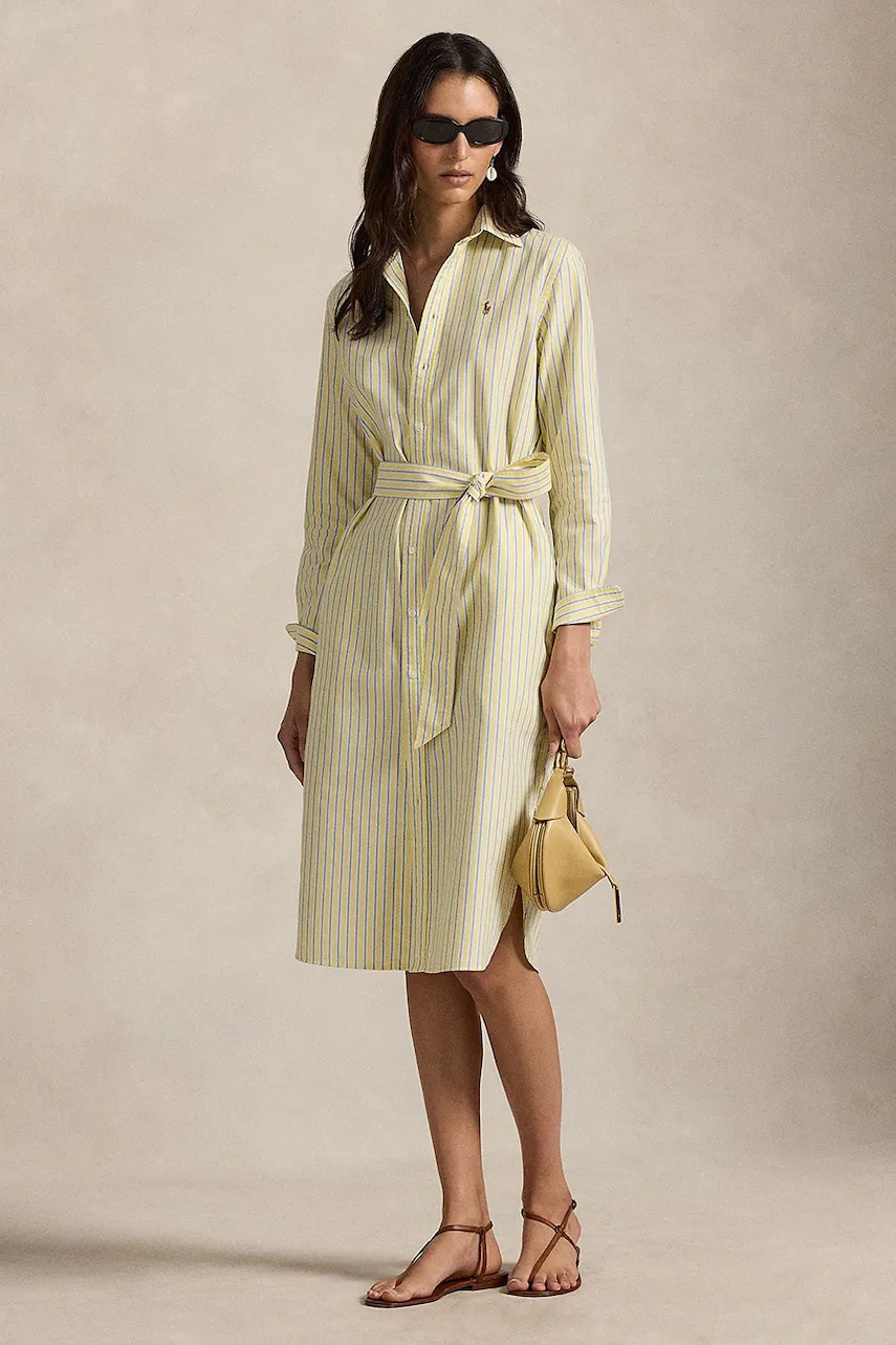 Polo Ralph Lauren sukienka bawełniana kolor żółty midi rozkloszowana 211959901