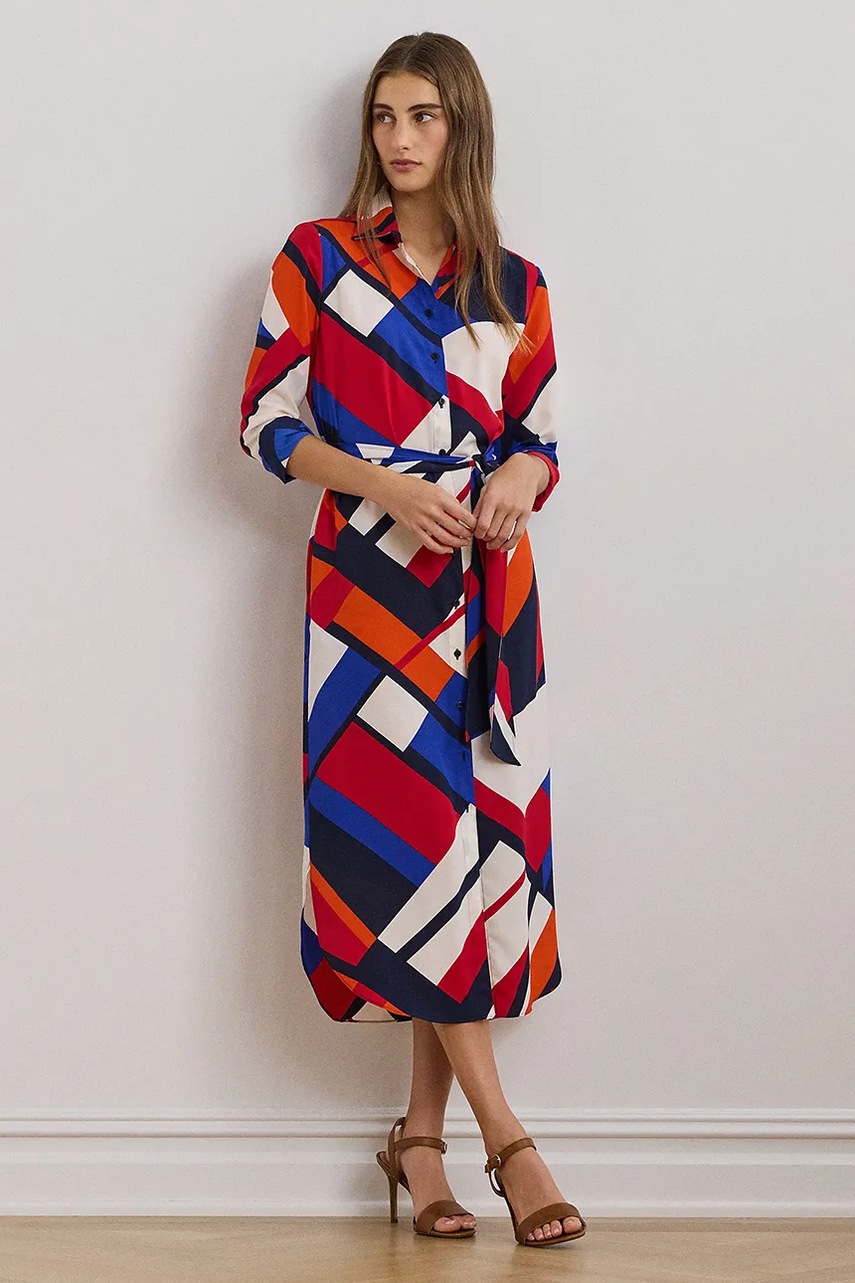 Levně Šaty Lauren Ralph Lauren modrá barva, midi, 200957063