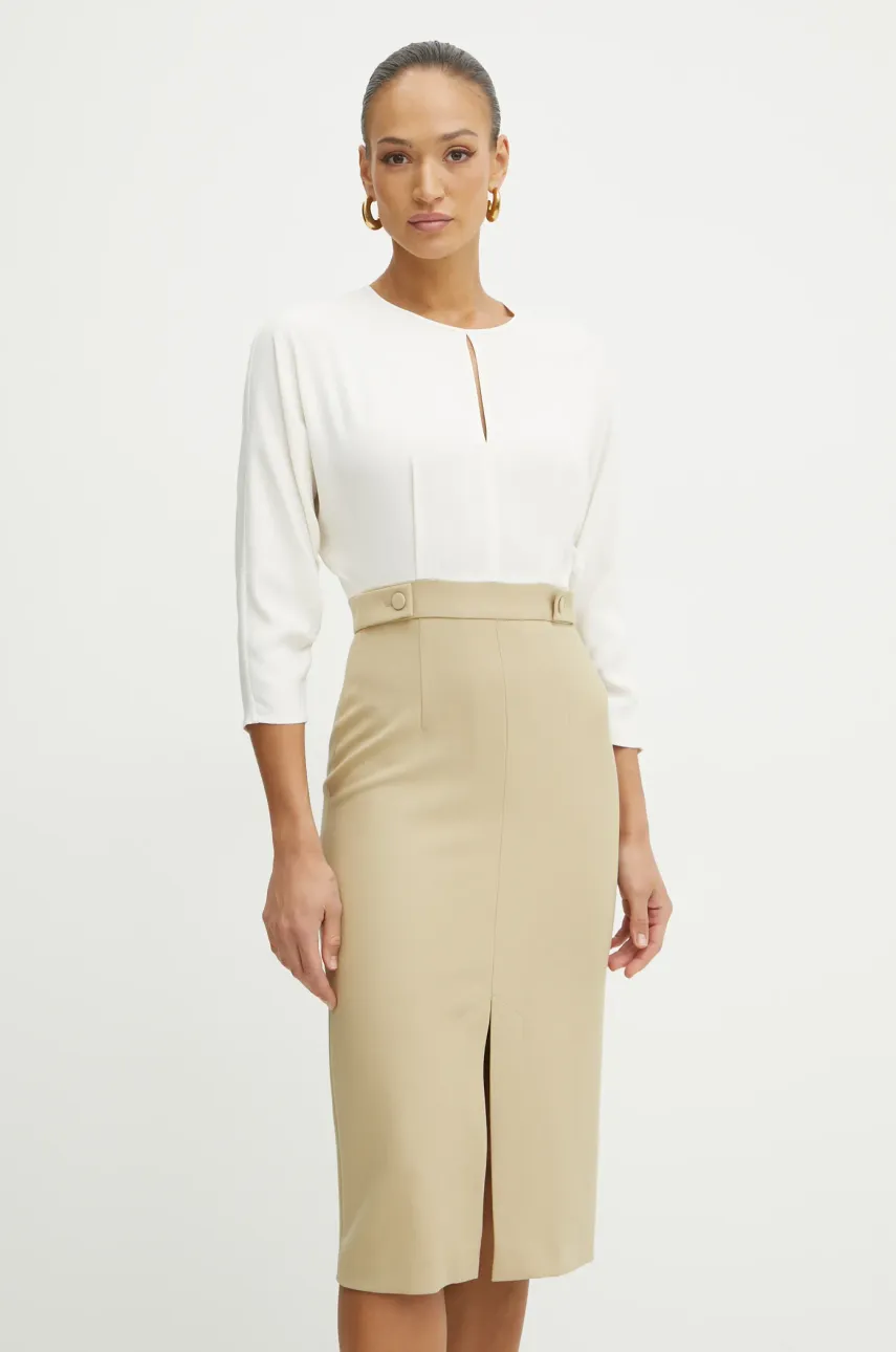 BOSS rochie culoarea verde, midi, mulată, 50531895