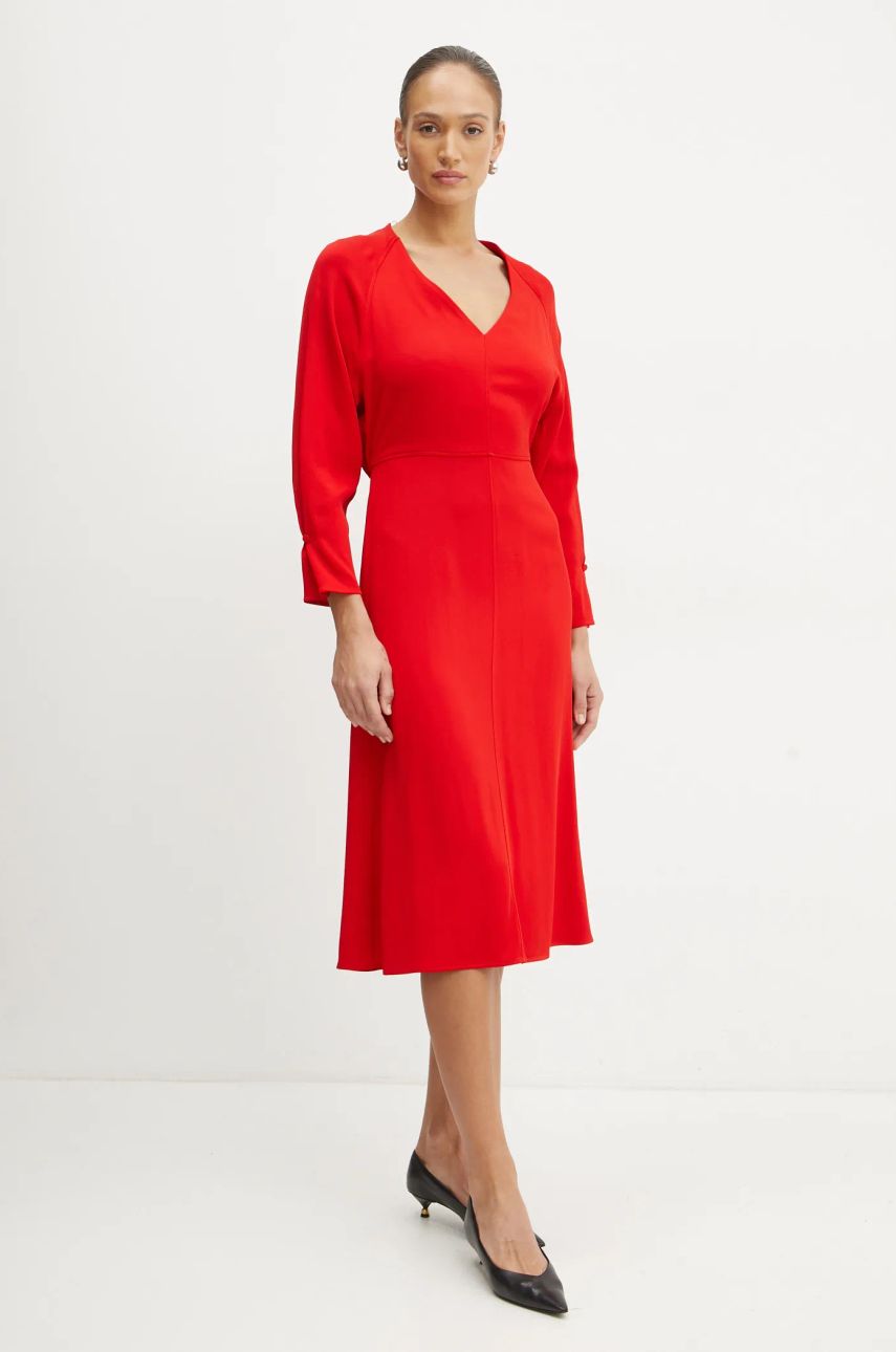 BOSS rochie culoarea rosu, midi, evazată, 50533966