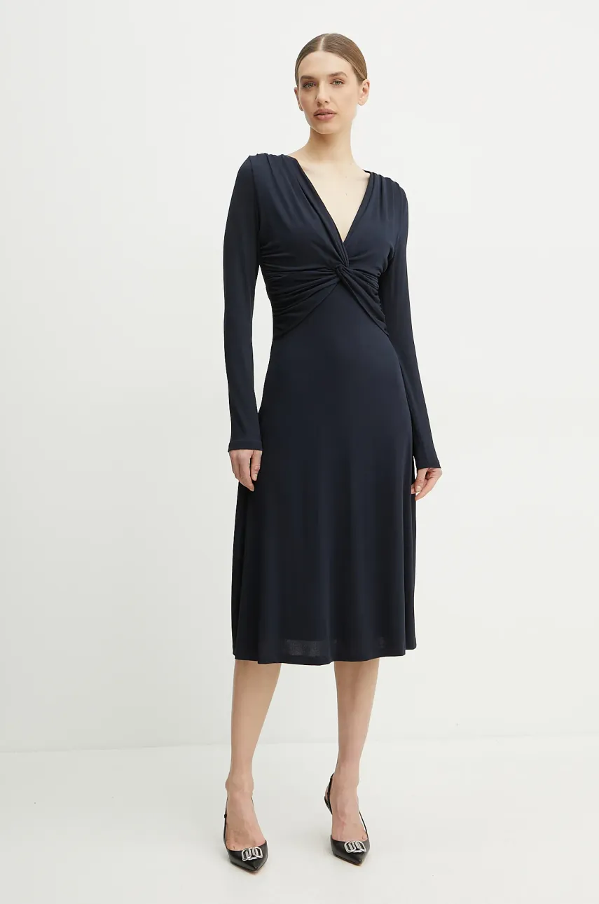 BOSS rochie culoarea bleumarin, midi, evazată, 50532019