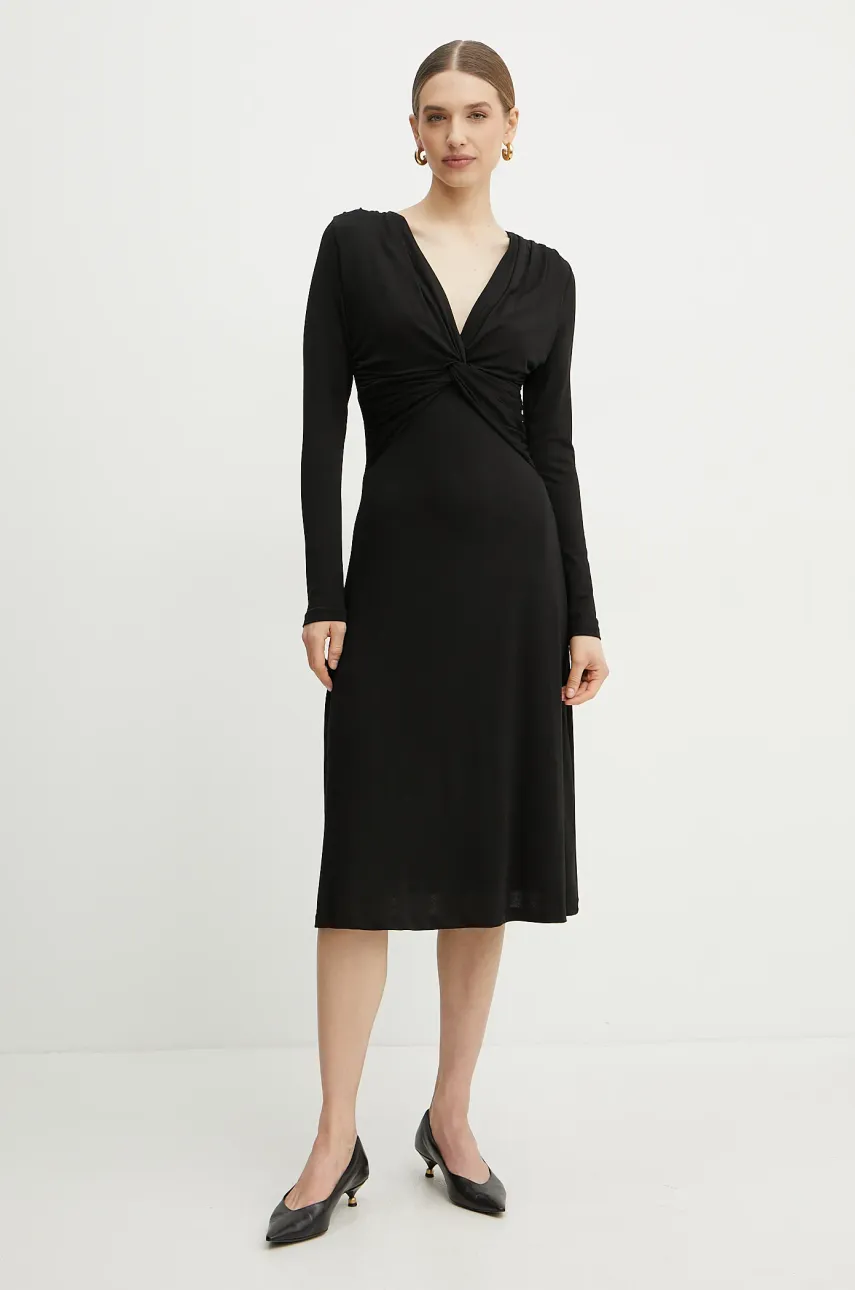 BOSS rochie culoarea negru, midi, evazată, 50532019