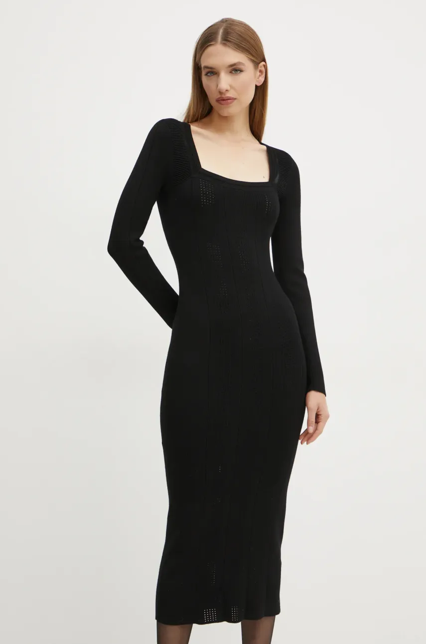BOSS rochie culoarea negru, midi, mulată, 50530714