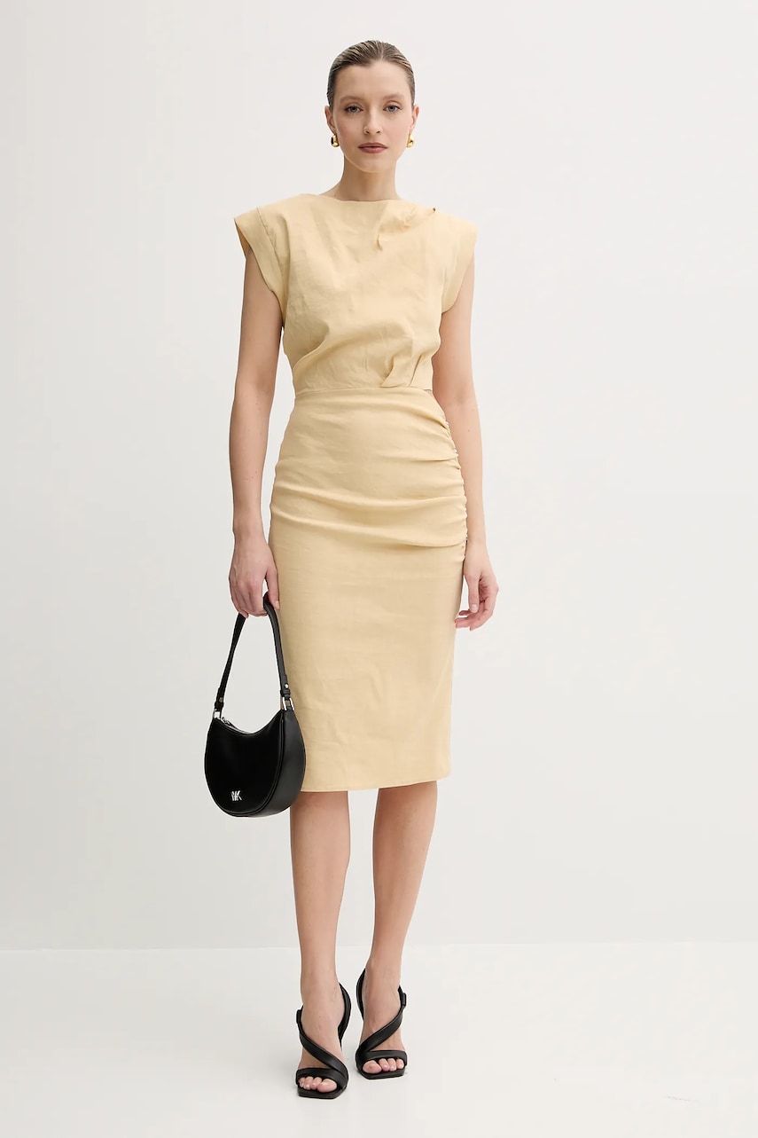 Льняна сукня Pinko колір бежевий mini облягаюча 104955 A0IM