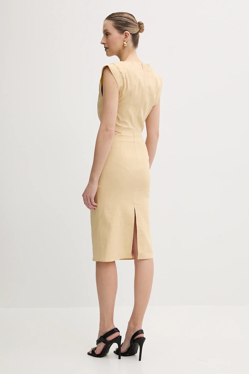 Льняна сукня Pinko колір бежевий mini облягаюча 104955 A0IM