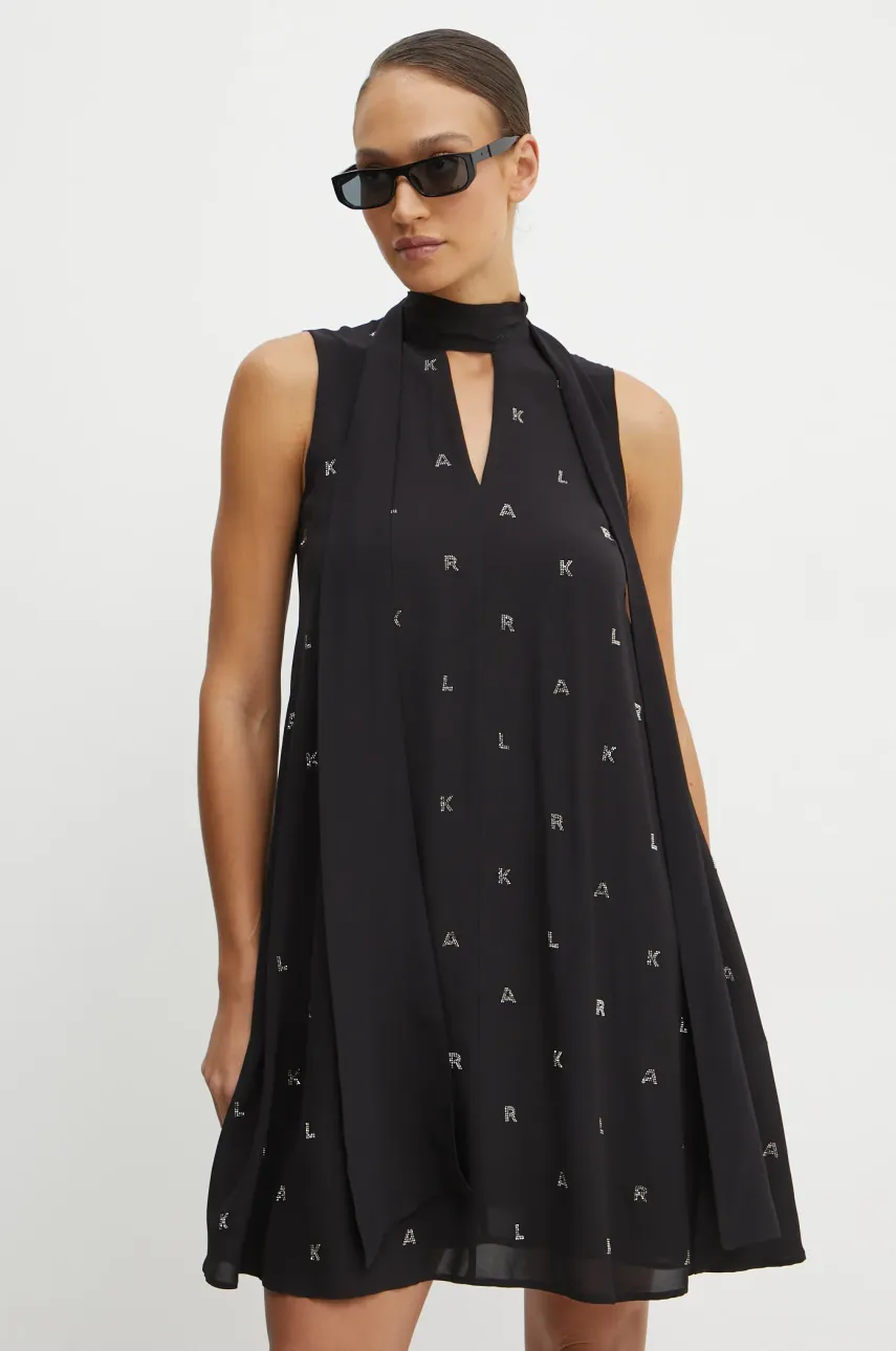Karl Lagerfeld rochie culoarea negru, mini, evazată, A1W13016