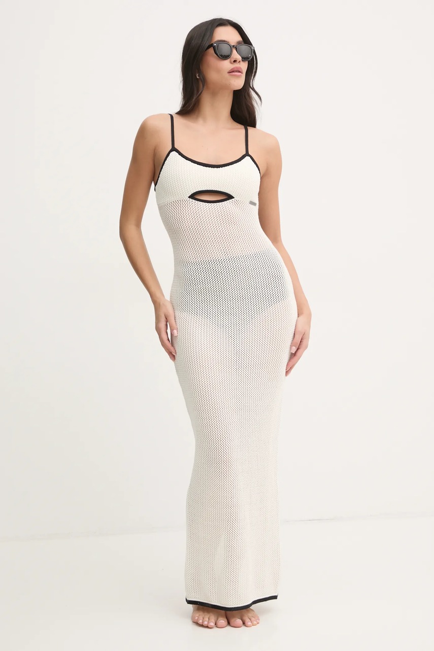 Karl Lagerfeld rochie culoarea bej, maxi, mulată, A1W46032