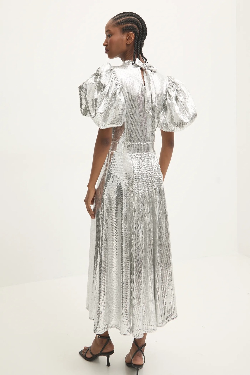 Платье Rotate цвет серебряный midi расклешённое 1137832293