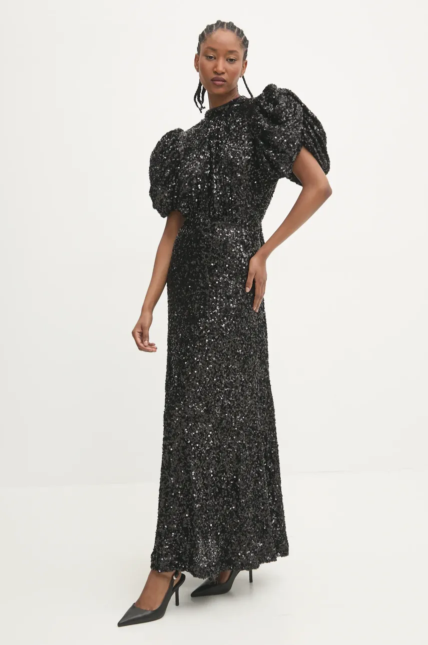 Rotate rochie culoarea negru, maxi, evazată, 114050100