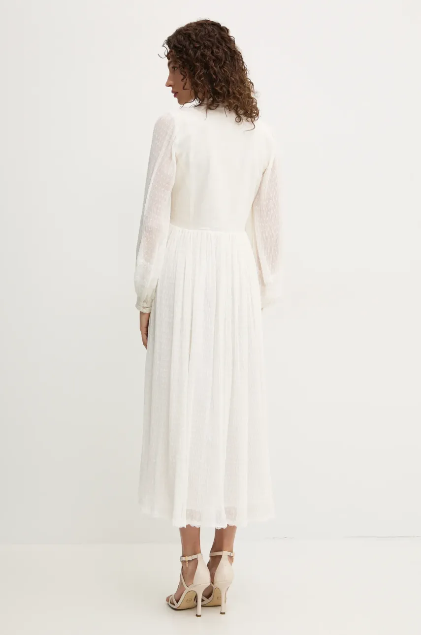 Сукня з домішкою льону Twinset колір бежевий midi розкльошена 251TP2063