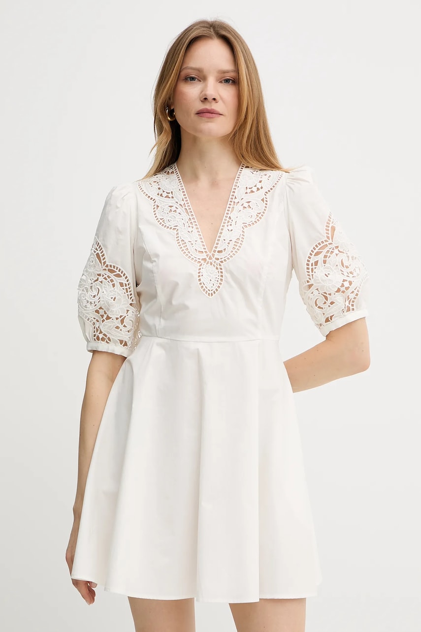 Levně Bavlněné šaty Twinset béžová barva, mini, 251TT2334