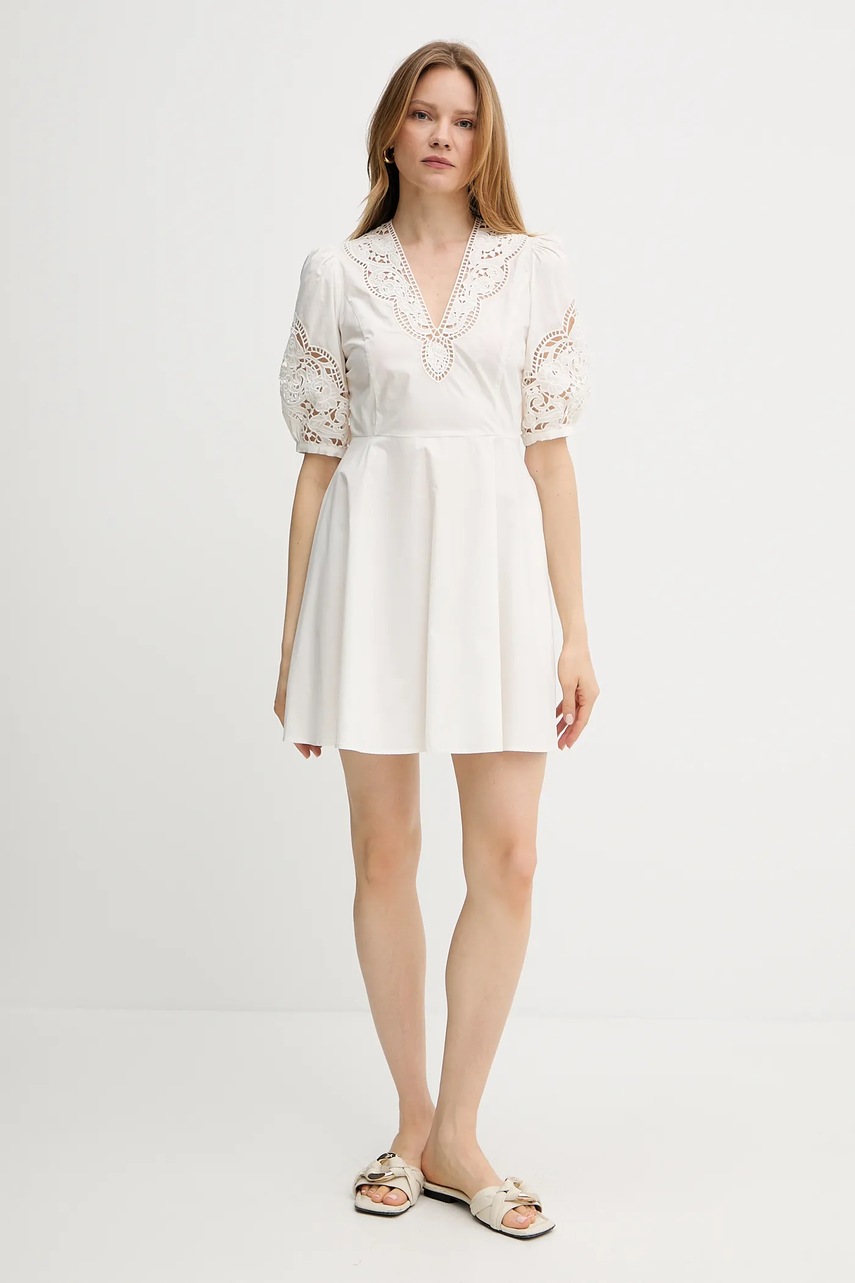 Хлопковое платье Twinset цвет бежевый mini расклешённое 251TT2334