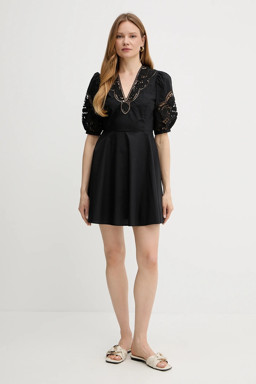 Хлопковое платье Twinset цвет чёрный mini расклешённое 251TT2334