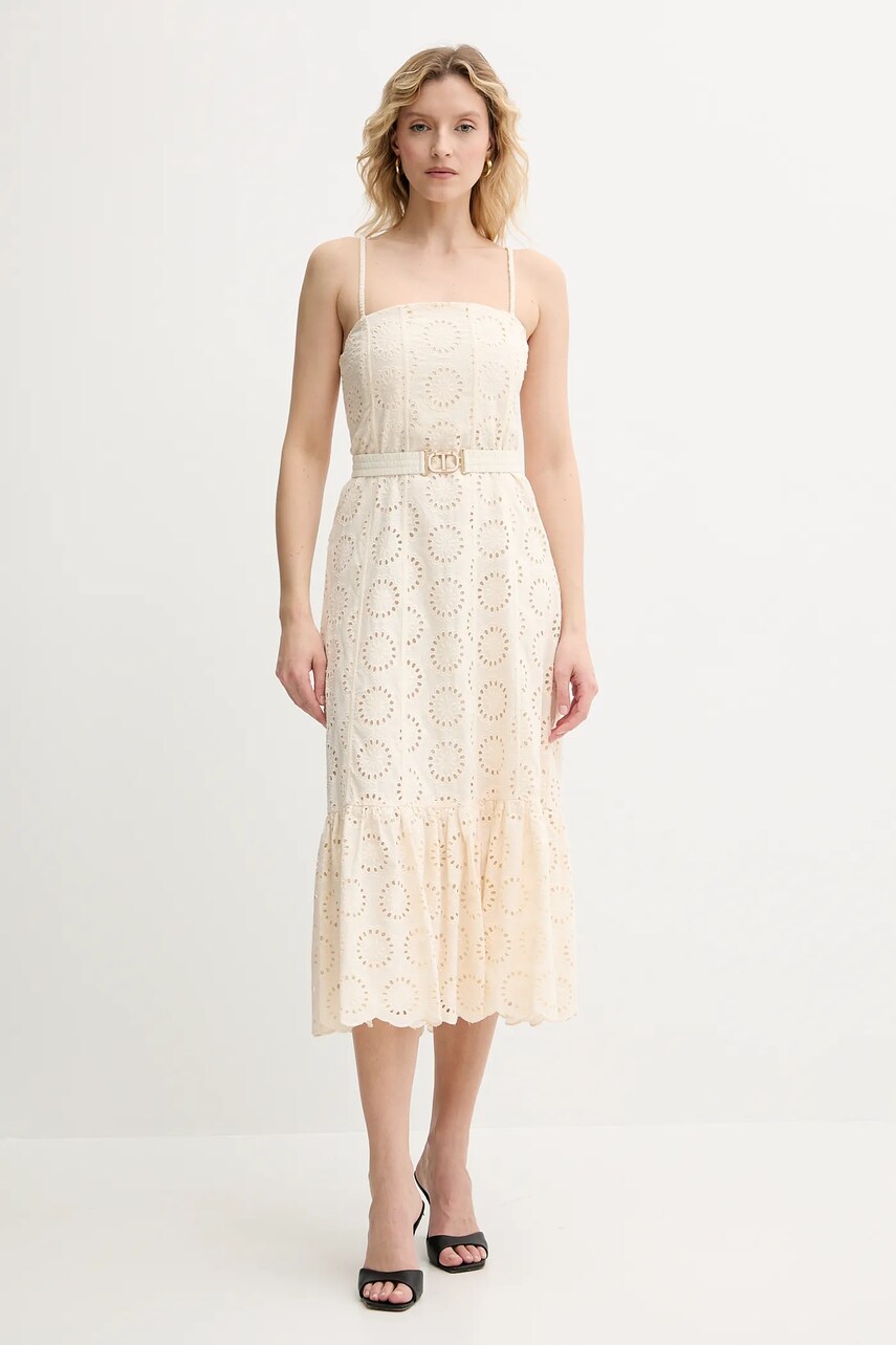 Levně Bavlněné šaty Twinset béžová barva, midi, 251TT2361