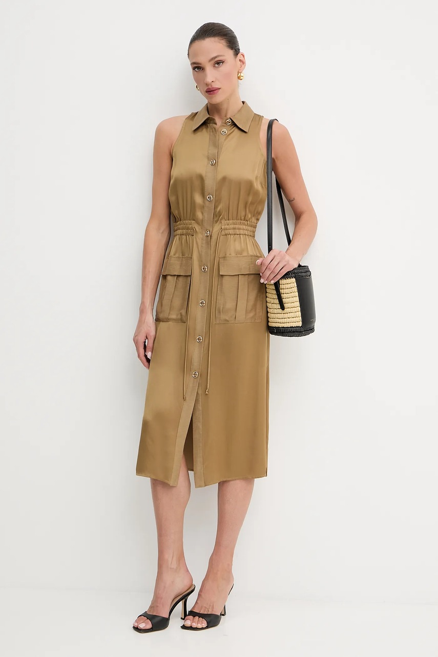 Платье с примесью шелка Twinset цвет зелёный midi прямое 251TT2270