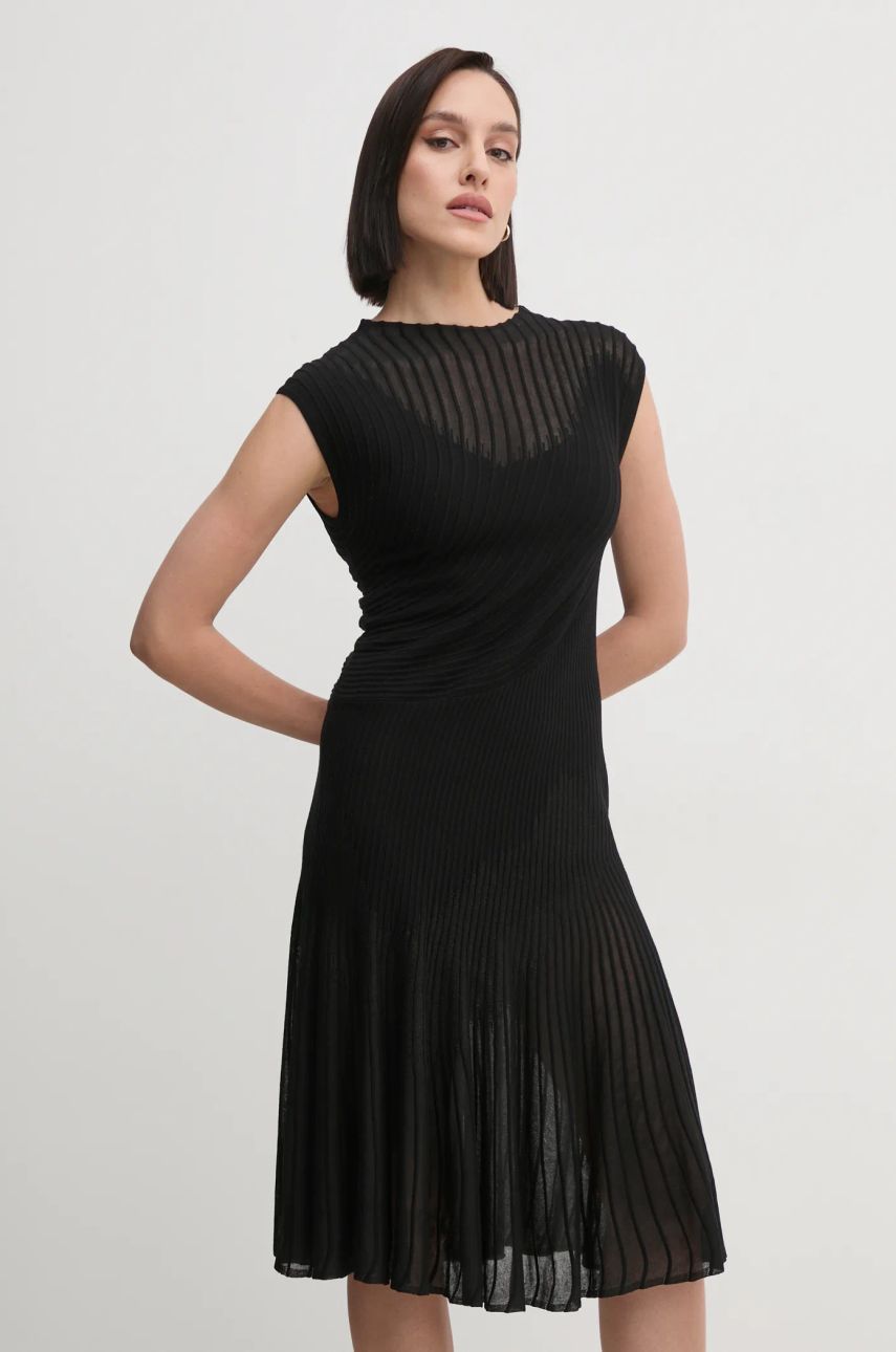 DIANE VON FURSTENBERG rochie din amestec de lana culoarea negru, midi, evazati, DVFDK4S003