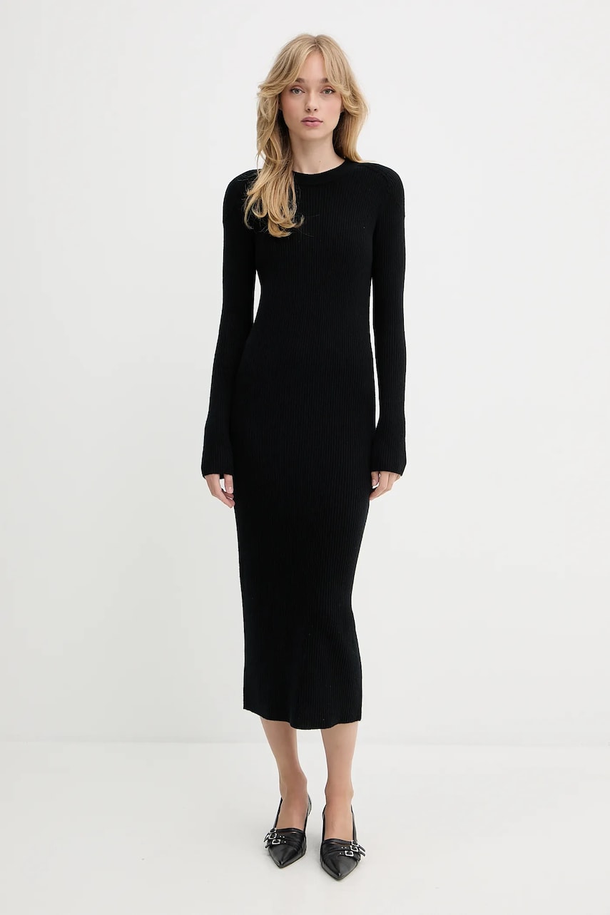 IRO rochie de cașmir culoarea negru, maxi, mulată, WF33LIETTE