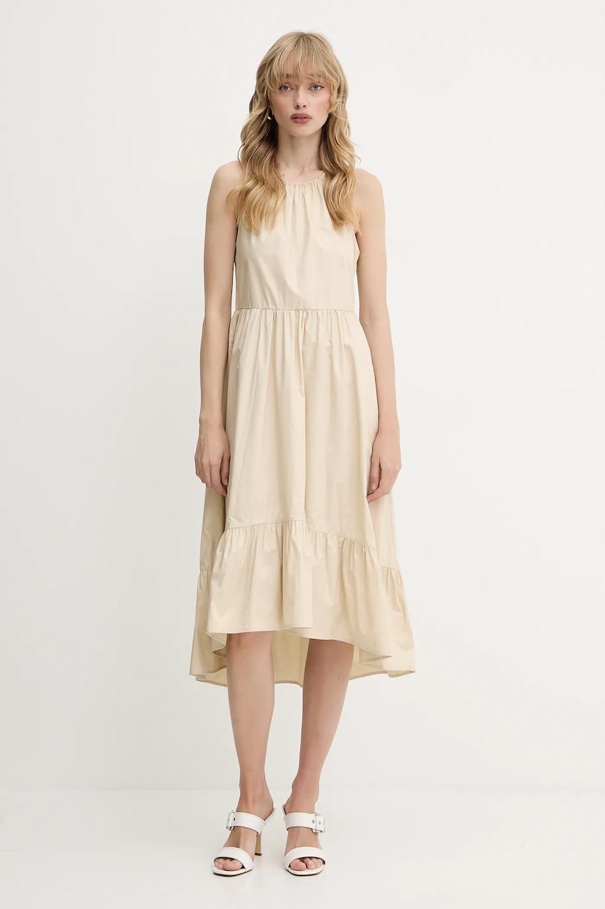 Бавовняна сукня Armani Exchange колір бежевий midi розкльошена XW000477 AF12812