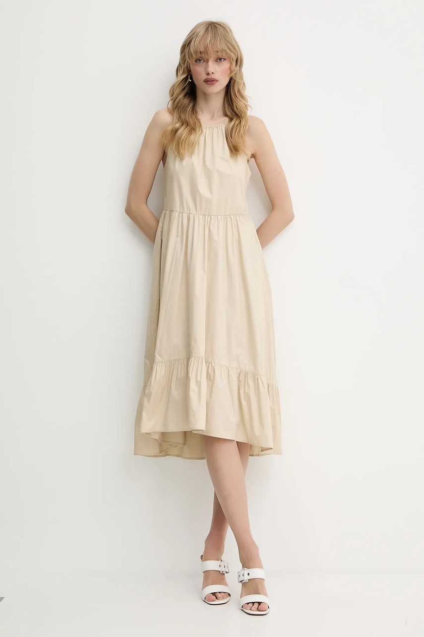 Бавовняна сукня Armani Exchange колір бежевий midi розкльошена XW000477 AF12812