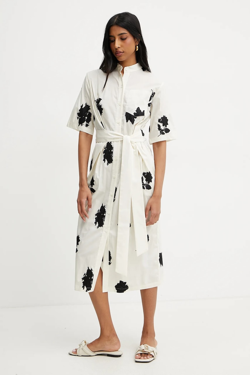 Liviana Conti rochie culoarea bej, midi, evazată, L5SR18