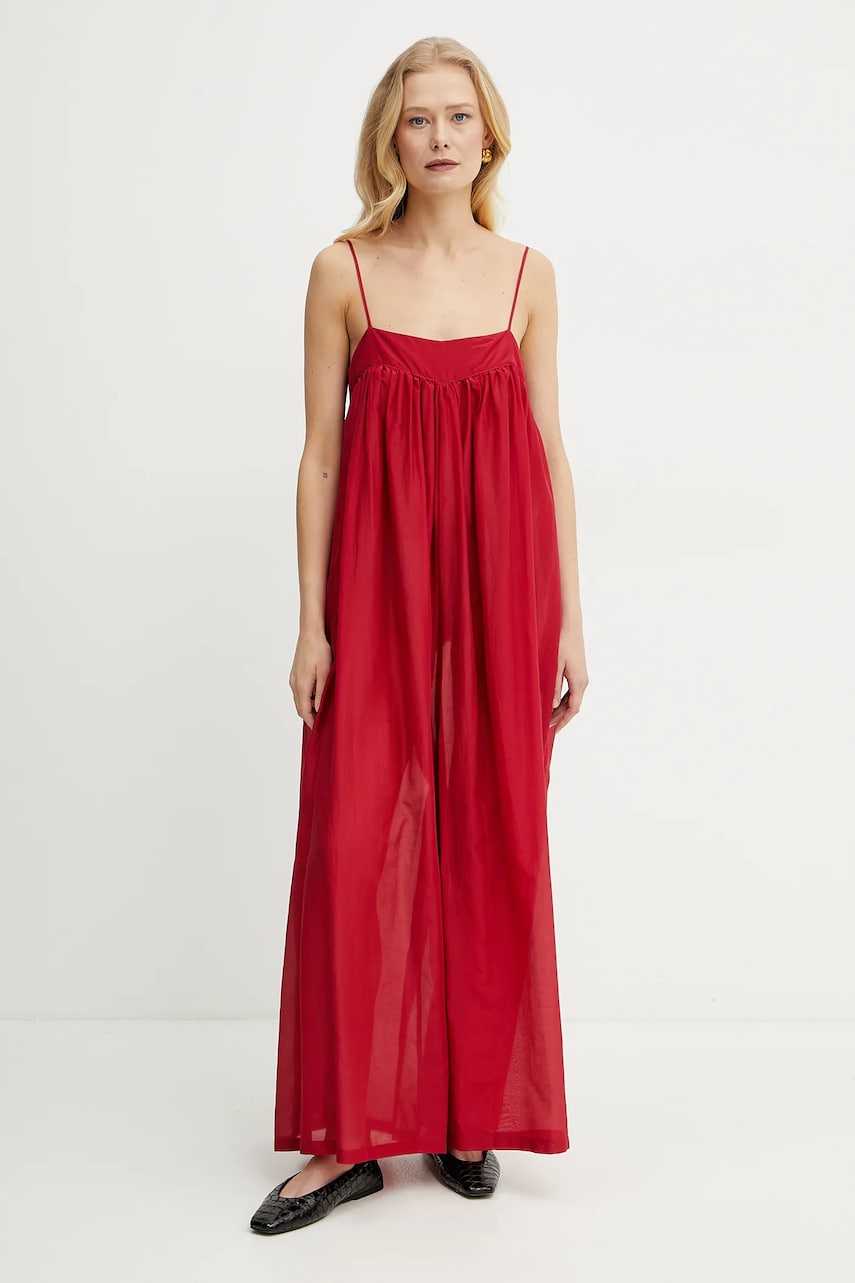 Liviana Conti salopeta de matase culoarea rosu, cold shoulder, L5SN61