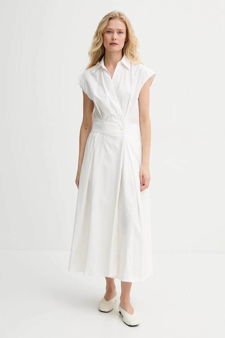 A.P.C. rochie din bumbac robe athena culoarea alb, midi, evazati, COEVD.F35149 A.P.C. rochie din bumbac robe athena culoarea alb, midi, evazati, COEVD.F35149