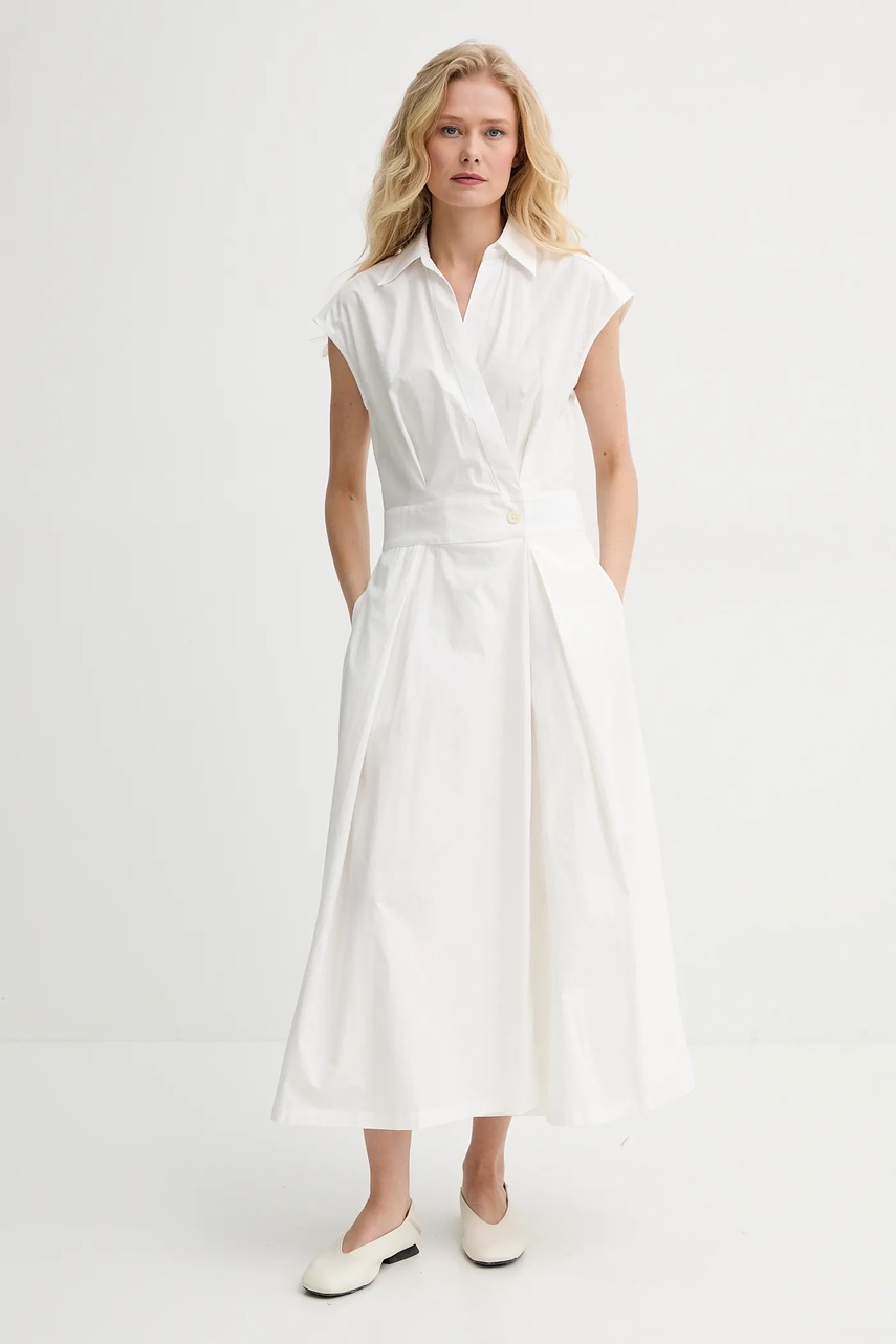 Хлопковое платье A.P.C. robe athena цвет белый midi расклешённое COEVD.F35149 Хлопковое платье A.P.C. robe athena цвет белый midi расклешённое COEVD.F35149