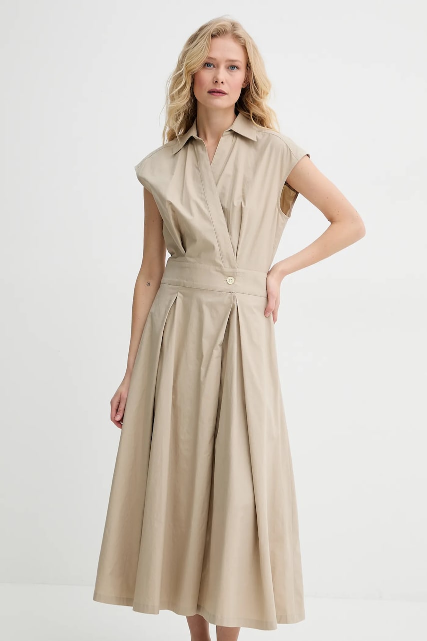 A.P.C. rochie din bumbac robe athena culoarea verde, midi, evazati, COEVD.F35149 A.P.C. rochie din bumbac robe athena culoarea verde, midi, evazati, COEVD.F35149