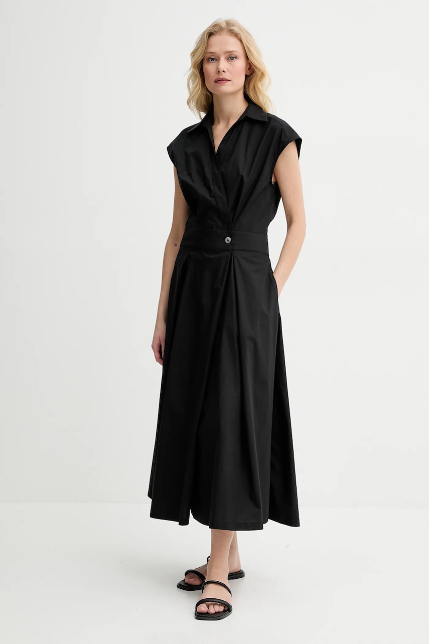 A.P.C. rochie din bumbac robe athena culoarea negru, midi, evazati, COEVD.F35149 A.P.C. rochie din bumbac robe athena culoarea negru, midi, evazati, COEVD.F35149