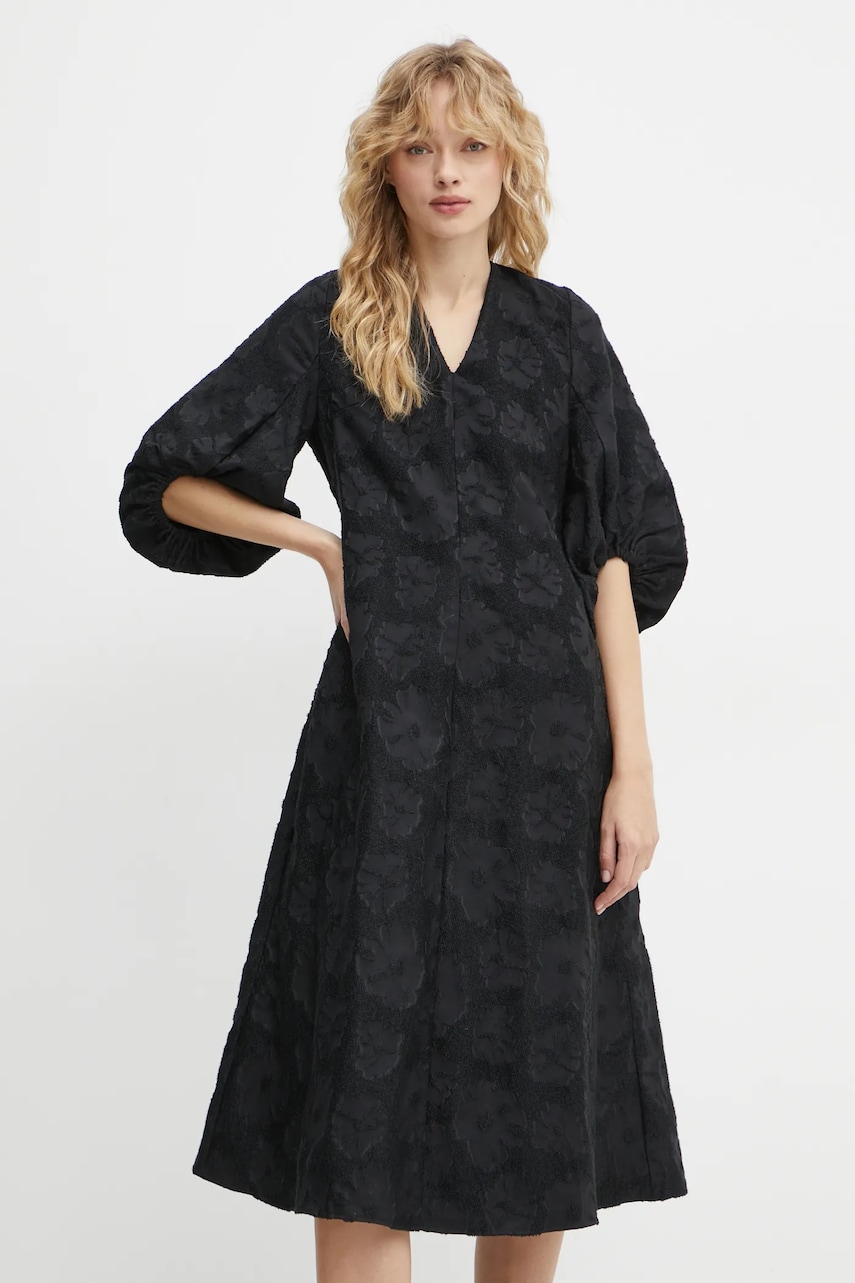 Stine Goya rochie culoarea negru, midi, evazati, SG-PS25-D061-2307 Stine Goya rochie culoarea negru, midi, evazati, SG-PS25-D061-2307